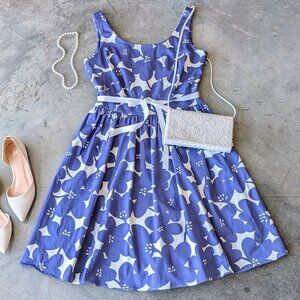 Boden Blue White Floral Belted Sleeveless Fit and Flare Marilyn Dress size 8